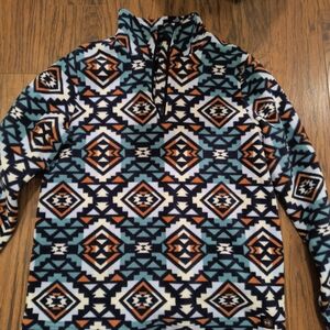 Women's Geometric Pattern Sweater - Blue, Black, White, Orange